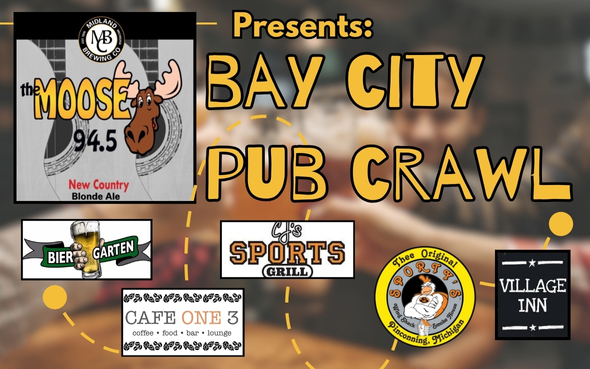 $10 FOR A SEAT ON THE LIMO BUS FOR THE 94.5 THE MOOSE BAY CITY PUB CRAWL Hosted by Jodi K from the Morning Show ($20 VALUE)